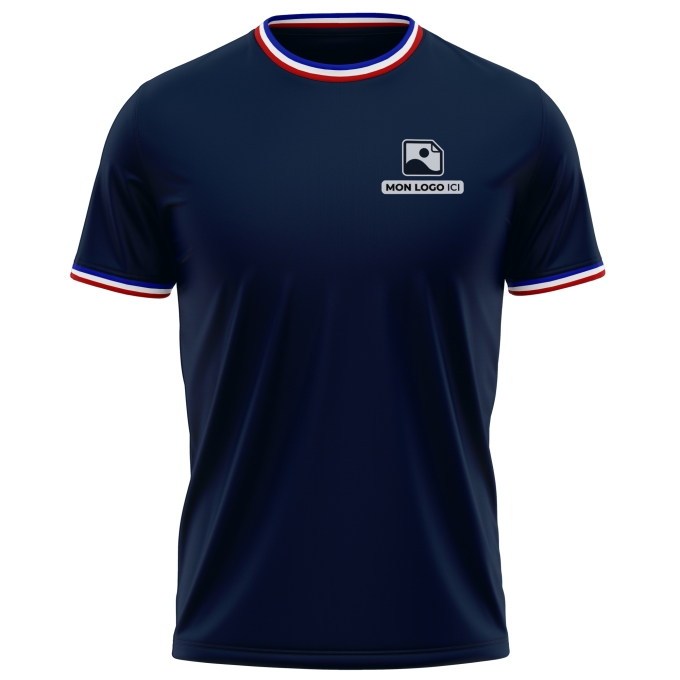 T-Shirt Homme avec Liseré Français avec liseré tricolore (Drapeau Français) de qualité supérieure - Marquez votre T-Shirt Homme avec Liseré Français avec votre Logo d'Entreprise (imprimé en France)
